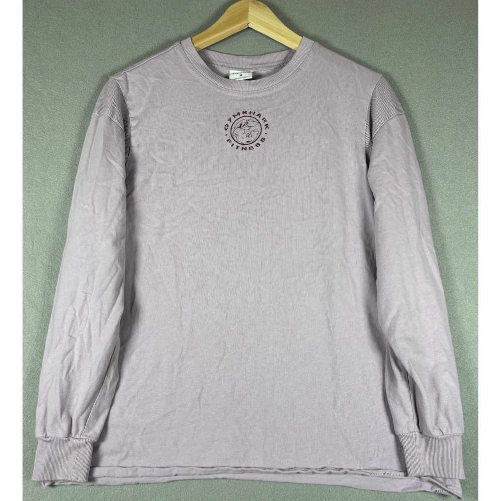 Gymshark Womens Long Sleeve T-Shirt Lavender Purple Crew Neck Logo Comfort M